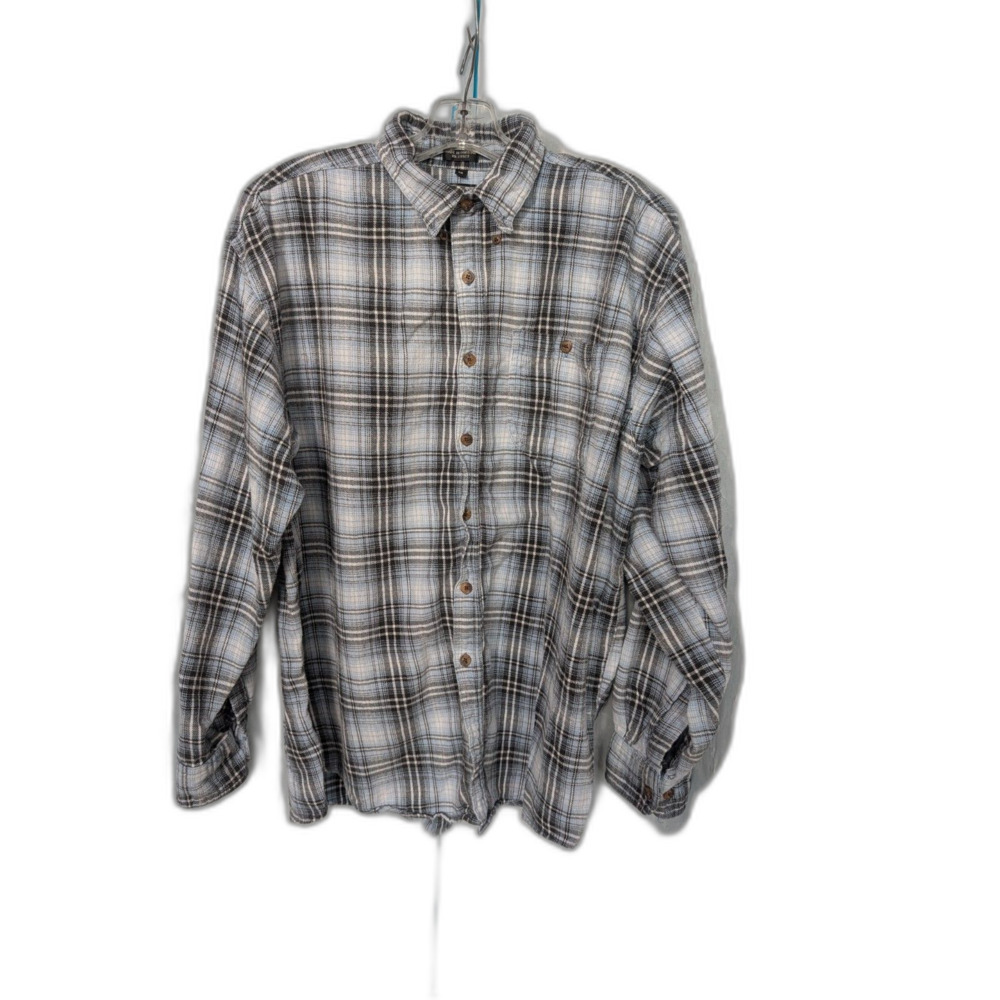 Skater Soft Grunge Oversized Plaid Flannel Button Up // Ice Blue Grey Size XL